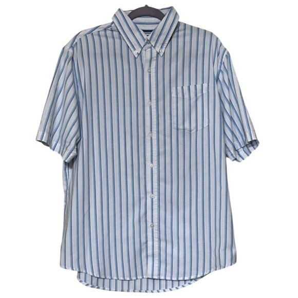 Men's Croft & Barrow Striped Button-Down White Dress Shirt Cotton Blend Size L - Picture 1 of 16